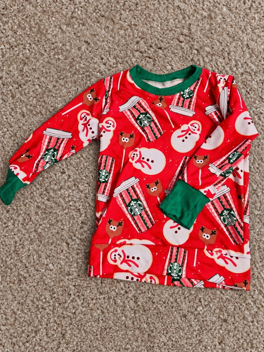 Kids Red Holiday Top with Green Trim